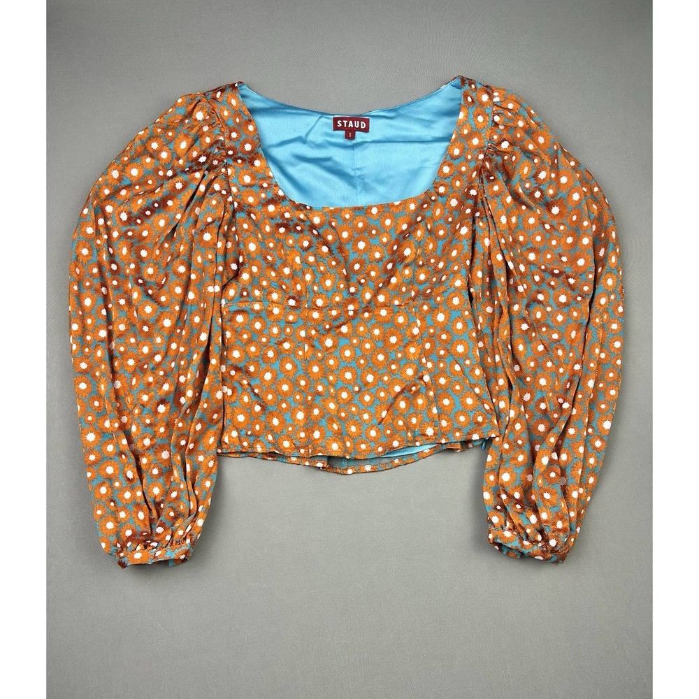 Staud Women's 0 Puff Sleeve Floral Blouse Retro‎ Whimsical Top